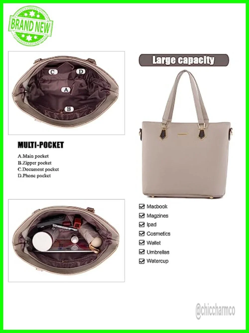 Synthetic Leather Tote Crossbody Satchel Purse Set 6pcs with Clutch Card Holder